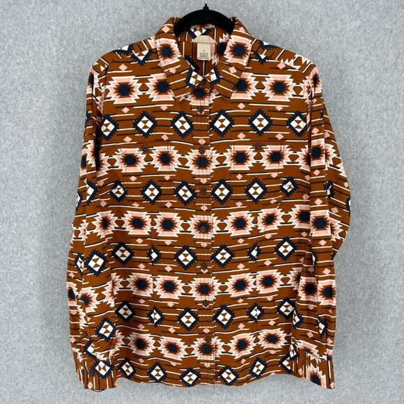 Duluth Trading Co Tops - Duluth Womens Free Swingin Flannel Shirt Size L Aztec Southwestern Brown Blue